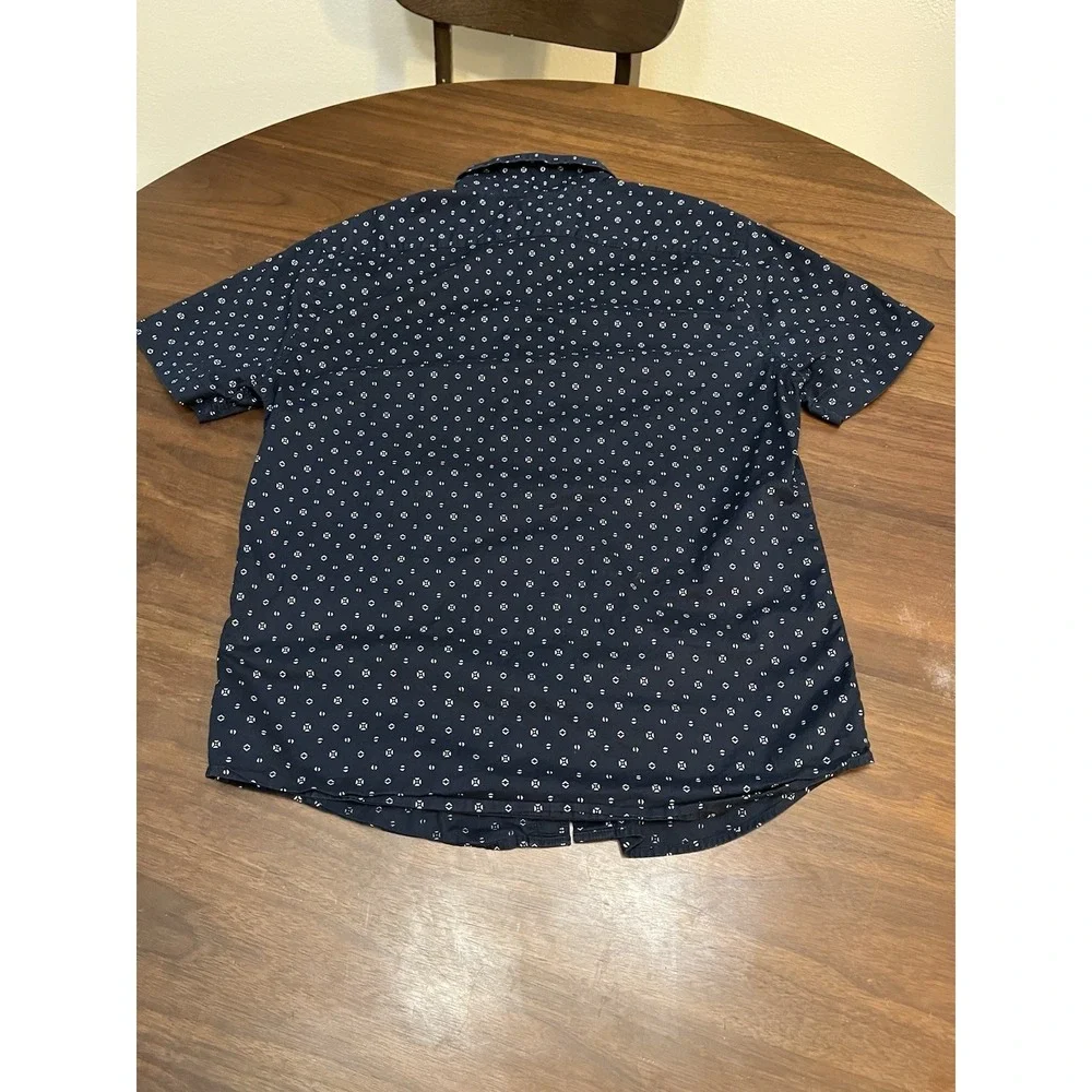 Banana Republic Shirt Mens sz M Navy Blue Slim Fit Short Sleeve Organic Cotton